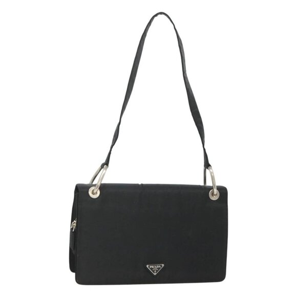 PRADA Shoulder Bag Nylon Black Silver Auth 118177 - Picture 1 of 16
